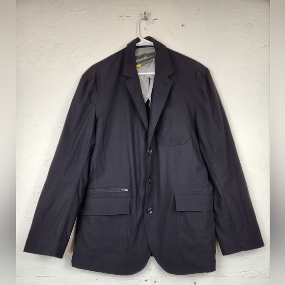 Eddie Bauer‎ Travex Blazer Mens 38 Black Jacket Travel Sport Coat Nylon - Picture 1 of 8